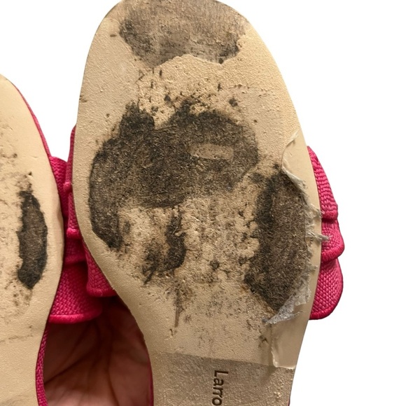 Larroudé Ivy Ruffle Flat Mule Pink Raffia Size 8 - Picture 12 of 12